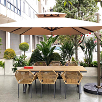 Ensemble de salle à manger moderne empilable en corde PE résistant aux intempéries, table de patio en aluminium 4/6 places et chaises empilables résistantes aux UV pour usage extérieur
