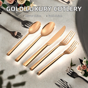 Luxury Modern Western Hotel Restaurant Stainless Steel Cutlery <b>Set</b> with Mirror Polish Gold Finish for Weddings - Product Image 2