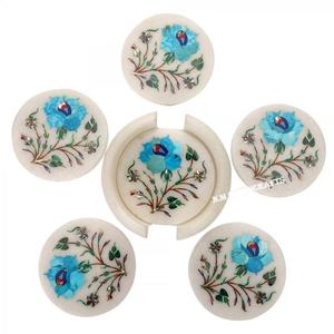 Sous-verre en marbre de style nouveau, qualité unique, cadeau, sous-verre en marbre personnalisé, incrustation de pierre et de métal, fabriqué en Inde - Product Image 3