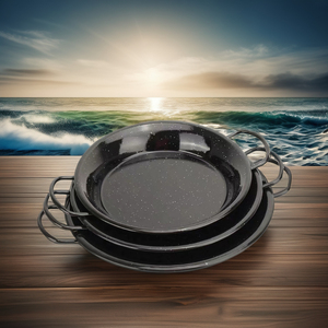 Poêle <span class=keywords><strong>à</strong></span> <span class=keywords><strong>paella</strong></span> en émail noir moucheté, double usage profond et peu profond, <span class=keywords><strong>casserole</strong></span> en métal pour fruits de mer, camping et cuisine - Product Image 3