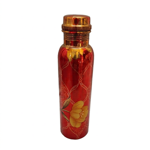 Bouteille d'eau ayurvédique en cuivre au design haut de gamme, 32 oz, pour le sport et les voyages en extérieur, avec paille rabattable, compatible lave-vaisselle – Meilleure vente - Product Image 1