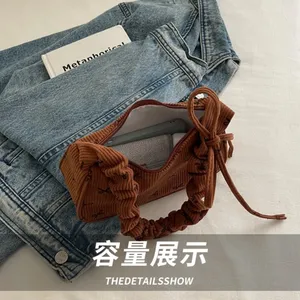 Casual Bow Women Corduroy Shoulder Bags Lightweight Portable Ladies Underarm Bag Simple Female Pleated Strap Handbags <b>Purse</b> - Product Image 5