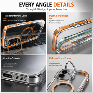 Étui magnétique à rabat en métal avec béquille pour <span class=keywords><strong>iPhone</strong></span> 17 Pro Max 16 Pro 15, coque antichoc en TPU et PC avec protection d'objectif, bicolore, vente en gros - Product Image 4