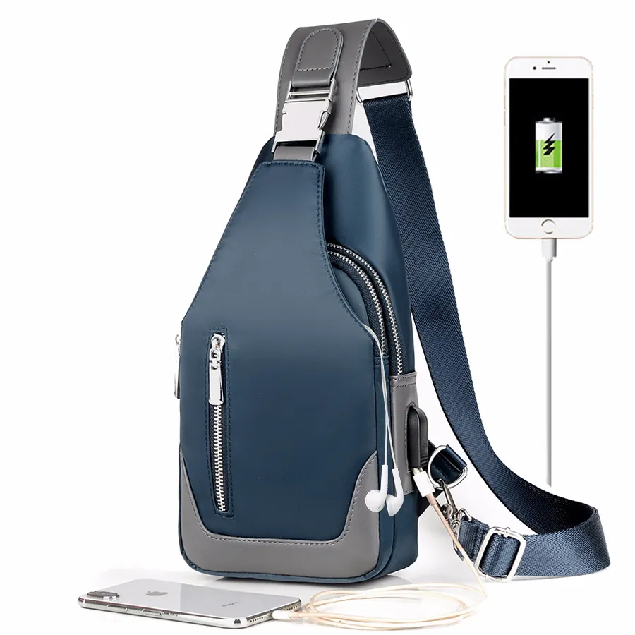 مخصص للرجال حقيبة ساعي حقيبة الكتف أكسفورد القماش أكياس الصدر Crossbody رجل عارضة USB شحن حقيبة يد متعددة الوظائف