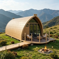 Casa Contenedor Modular con Techo Curvo, Aislamiento Acústico, Textura de Madera, Cabaña Prefabricada para Resort Rural, Glamping y Turismo