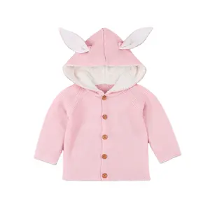 Mimixiong Nieuwe Ontwerp Leuke Konijnenoren Gebreide Kid Peuter Baby Hooded Trui Vesten Voor Meisje Jongen