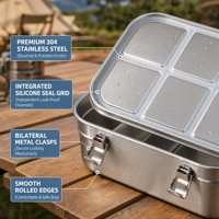 Boîte à lunch bento personnalisée en usine, compartiments étanches, récipient alimentaire en métal avec couvercle à fermeture hermétique en silicone pour adultes, vente en gros