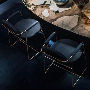 New Come Italian Modern Famous Designers <strong>Blue</strong> Velvet and Leather <strong>Dining</strong> <strong>Chairs</strong> With Good Gold Stainless Steel <strong>Chair</strong> - Product Image 2
