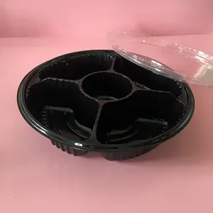 Plateaux ronds en plastique PET personnalisés pour collations à clapet 4 compartiments emballage blister de fruits boîte à fruits avec couvercle