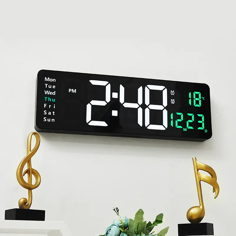 16" Smart LED Wall Clock with USB Power Week Date Time Temperature Projection Dual Ringing Alarms for Office & Living Room Use