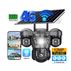 กล้องวงจรปิด 12MP IP66 แบบสามเลนส์ พลังงานแสงอาทิตย์ 4G WiFi PTZ พร้อมจอแสดงผลสามจอ ระบบเสียงสองทาง หมุนได้ ปรับมุมได้ ภาพสีคมชัดในเวลากลางคืน - Product Image 1