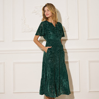 Herbst Winter Rot Schwarz Kurzarm Samtkleid Cocktailparty Club Burnout-Druck Samtkleid für Damen
