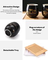 Service à thé en céramique classique japonais de luxe avec théière en porcelaine noire, 6 tasses, plateau et infuseur - Utilisation à domicile pour les amateurs de thé