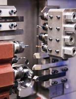 Máquina herramienta pequeña para implantes dentales HANSUN, torno CNC de tipo suizo de dos husillos con herramientas accionadas,