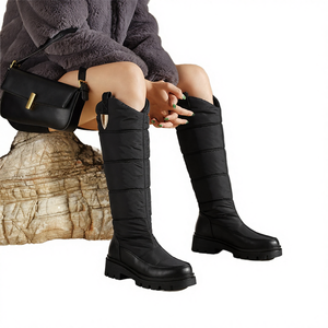 Women's Western Pointed Toe Winter Waterproof Thick Rubber Sole Knee-High Snow <b>Boots</b> Wedge Leisure - Product Image 3