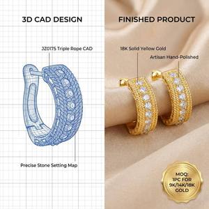Pendientes de Oro Macizo de 9K/14K/18K de 0.72ct, Diseño Artesanal de Triple Hilera con Banda Trenzada Sofisticada para Joyería de Lujo Diaria - Product Image 1