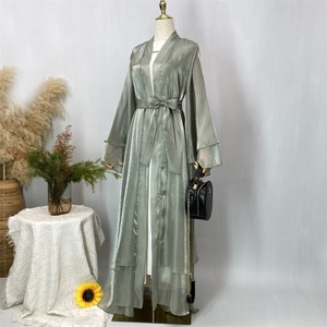 1432# Modest Light Shiny Silk Material Two Layers Loose Sleeves Classy Fashion Popular Women Muslim Islamic Dubai <b>Abaya</b> - Product Image 2