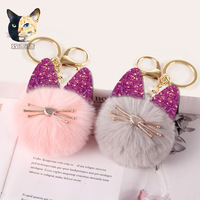 Porte-clés léger, imperméable et ignifuge en peluche mignonne avec oreilles de lapin et de chat, motif dessin animé, boule de fourrure en relief, vente en gros 2026