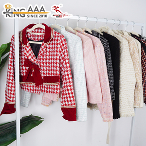 Wholesale Used Winter Clothes Women Tweed Jacket Second Hand Vintage Female Coat Retro Winter Casual Outwear Used Clothe