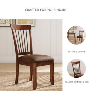 <strong>Spindle</strong> Back 18" Dining <strong>Chairs</strong> (Set of 2) - Rustic Light Brown with Upholstered Cushioned Seat - Product Image 5