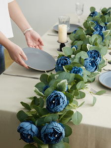 Dây hoa giả trang trí mùa xuân, hoa khuynh diệp cổ điển, hoa mẫu đơn xanh, hoa hồng, dây leo, cây xanh, vật trang trí trung tâm bàn ăn - Product Image 2