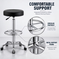 Tabouret rond réglable en PU, tabouret de travail industriel 360° °   Siège pivotant réglable en hauteur avec repose-pieds et roulettes SY-535