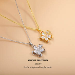 <b>Flower</b> Zircon Necklace Set Copper Alloy Gift Jewelry Women's Fashion Style - Product Image 1