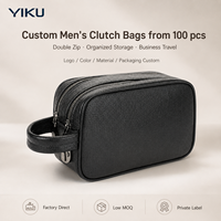 Tas Clutch Pria Custom Bahan Kulit PU, Tas Tangan Resleting Ganda, Dompet Organizer Perjalanan, Produsen Pabrik Label Pribadi OEM ODM