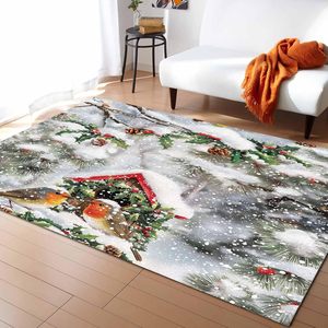 Oiseaux de noël tapis en lin hiver noël pin flocon de neige tapis antidérapant à la mode décor à la maison pour chambre salon en Stock - Product Image 1