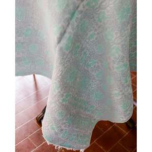 Nappe en damassé gris italien et vert Tiffany avec 12 serviettes 280x140 cm - Product Image 4