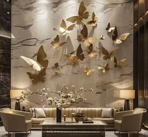 Decorazione da Parete in Metallo a Forma di Farfalla Dorata - Lussuosa Opera d'Arte 3D a Forma di Farfalla - Product Image 2