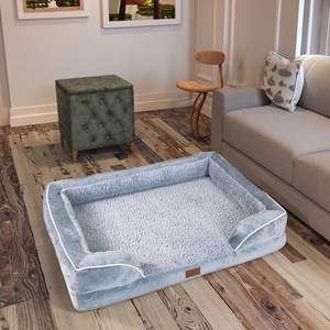 Cama ortopédica de terciopelo gris oscuro personalizada para perros cama mediana-grande para mascotas de espuma viscoelástica moda moderna para viajes al aire libre cama rectangular - Product Image 5