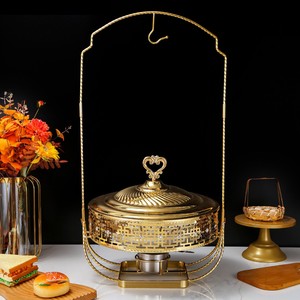 Réchaud à alcool en acier inoxydable décoré de strass et bordé de dentelle, avec couvercle, circulaire, 4,5L, 6L, 8L, équipement de maintien au chaud de qualité hôtelière - Product Image 1