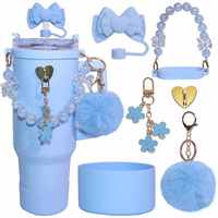 CZFIT ZZZ97 Ensemble d'accessoires : Cache-paille pour tasse, Housse de protection en silicone, Pompom, Porte-clés, Dragonne de poignée en perles
