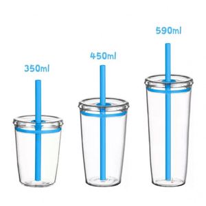 Botella de Agua de Plástico Transparente de 450 ml, de Calidad Alimentaria, Colorida, de Pared Simple, Tritan, con Pajita, para Café Helado en Polvo, Smoothies y Bebidas - Product Image 5