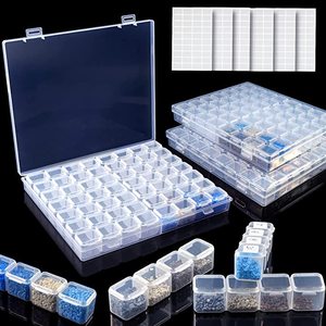 56 Grids Clear Diamond Painting Storage Container with 400pcs Label Stickers