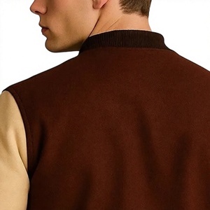 Unisex Brown Varsity Jacket 100% <b>Wool</b> Embroidered Front Regular Fit Preppy Style Turn-down Collar Personalised Labels LOGO - Product Image 4