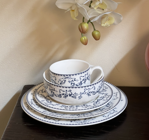 Service de table en céramique bleu floral vintage français, assiette, bol, tasse, soucoupe, vaisselle en porcelaine rétro pour mariage, restaurant - Product Image 2