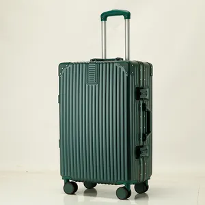 Newest Suitcases Smooth Wheels for School Trips TSA Locks Green Aluminum Luggage without Zippers