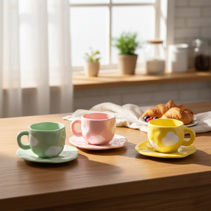 Conjunto de Xícara e Pires de Café em Porcelana Bone China Madou, Pintado à Mão, com Padrão Xadrez Marrom, Design Exquisito e Adorável, Presentes Corporativos, Ecológico - Product Image 3