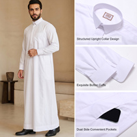 Nouvelle Tunique Saoudienne Blanche Style 2026 pour Hommes, Robe Arabe Musulmane à Col Chemise, Manches Longues, Jubba, Vêtement Islamique, Qamis pour Ramadan et Aïd