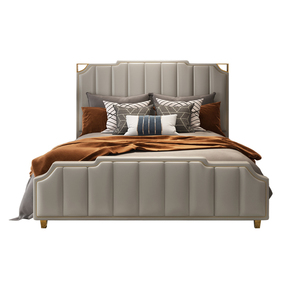 Lit en cuir moderne en acier inoxydable doré de luxe ensemble de meubles de chambre à coucher <span class=keywords><strong>king</strong></span> size et reine <span class=keywords><strong>taille</strong></span> disponible - Product Image 1