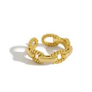 Women's S925 Open Ring,Gilded Simple Twist Chain Link Adjustable Finger Ring,Vintage Creative Punk Hip Pop Ring,Jewellery