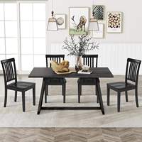 Modernes 5-teiliges Schwarzes Esszimmer-Set 4 Lattenrücken-Stühle Massivholz Klappbare Umweltfreundliche Esszimmermöbel für Apartment Hotel