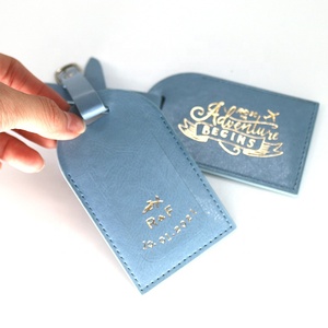 Etiquetas de equipaje de viaje de cuero PU azul, logotipo de lujo, lámina dorada, lujo, precio de fábrica, venta al por mayor - Product Image 5