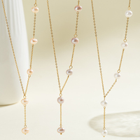 Collier élégant pour femme en plaqué or 18 carats, imperméable, avec longue pampille et perle d'eau douce flottante en forme de Y, idéal pour le quotidien, les banquets et les rendez-vous