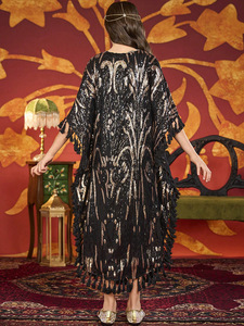 New Girls Muslim Sequin Embellished <strong>Kaftan</strong> Abaya with Tassels <strong>Black</strong> Islamic Kids Clothing - Product Image 5