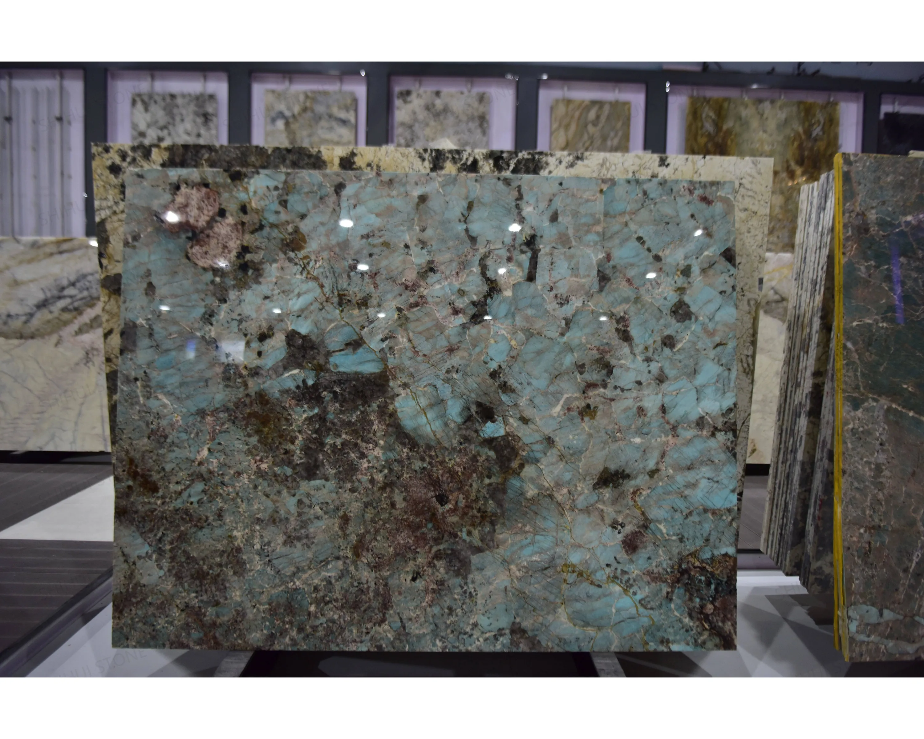 SHIHUI Kitchen Countertops Amazonite Green Marble Quartzite Slabs Modern Design Polished Surface Wholesale OEM/ODM Table Tops