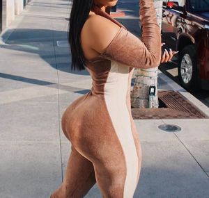 2024 nuovi arrivi tute Skinny Sexy senza schienale Patchwork tute di un pezzo da donna <span class=keywords><strong>body</strong></span> <span class=keywords><strong>in</strong></span> <span class=keywords><strong>velluto</strong></span> elasticizzato - Product Image 5