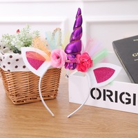 Bando Rambut Unicorn Warna-warni Hiasan Kepala Jaring Bunga Tulle untuk Anak-anak, Dekorasi Kostum Putri, Grosir